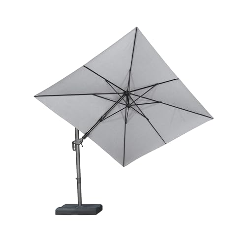 PURPLE LEAF 3 X 3 M Garden Cantilever Parasol, Swivel Square Patio Umbrella with 3-Year Fade Resistance Recycled Fabric, with Crank Handle and Tilt for Balcony and Outdoor, Light Grey
