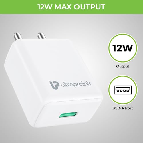 Image of UltraProlink 2.4A /12W USB Travel Adapter | Fast Wall Charger | | Single USB Port | BIS Certified |Made in India | |1m USB-A to Type-C Cable Included | Boost 12C | UM1166C | White