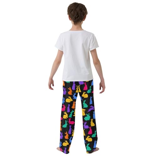 ZZXXB Colorful Bunny Pattern Boys Long Pants Soft Trousers Elastic Waist Kids Lounge Bottoms with Pockets S-XL3