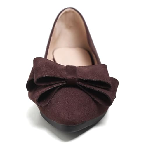 Image of WENJIAZHIZHI Square Toe Bow Ballet Slip-On | Classic Suede Finish,Chic Bow Detail,Effortless Everyday Style,Wedding Party Office,Plus Size Available