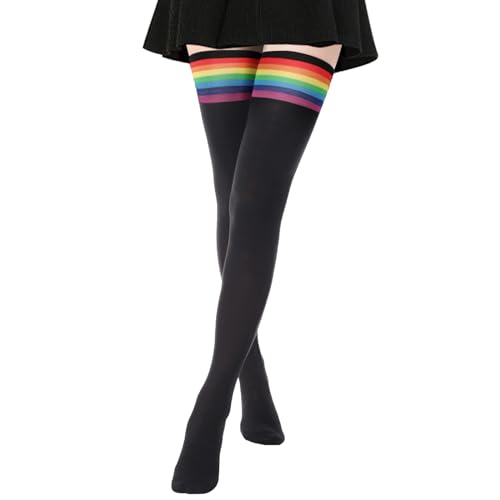 Image of DRESHOW Extra Long High Thigh Socks Striped Over Knee Thin Tights Long Stocking