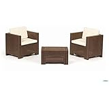 Bica Colorado Terrace Conjunto de jardín de ratán con 2 sillones, 1 Mesa Porta Cojines, 4 Cojines, Marrón