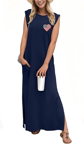 Image of GRECERELLE 2026 Women Year-Round Casual Round Neck Loose Split Wrinkle-Free Long Maxi Vacation Dress with Pockets (XXS-4XL)