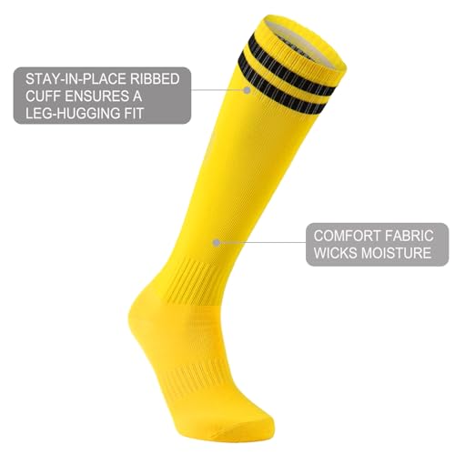 Elfcool 5 Pairs Kids Soccer Socks Youth Knee High Striped Tube Football Baseball Socks for Boys Girls 6-12 Years Old2
