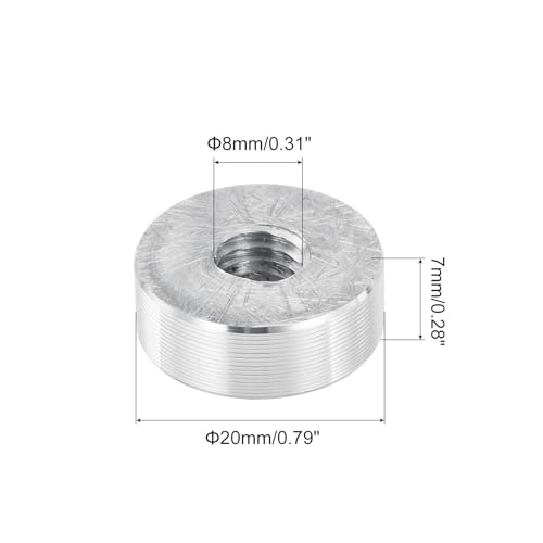 QUARKZMAN M8 Gewinde 20mm Durchmesser Runde Form Aluminium Scheibe Hardware 1 Stück, Aluminium Kreis Scheibe Glasplatte Adapter für Glastisch, Silber