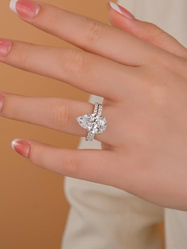 5CT Pear Cut Engagement Ring Set for Women, 925 Sterling Silver Open Band 5A Cubic Zirconia Wedding Bridal Ring Set4