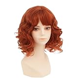 Daiaces Short Red Orange Curly Wig for Women ginger wig with Bangs Shoulder Length Wig Curly Natural for Daily Party Use
