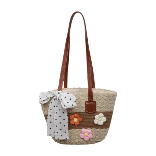 Nishiyuenyi Bolsa estilo boho multiuso, em tecido trançado, ideal para o, aniversários e viagens, Cáqui