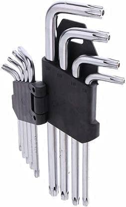 Star Key Set 9 Pieces, Torx Hex Key Wrench Set, Tamper Proof Star Screwdriver Torque Repair Tool Set Folding Allen Key Set (Long)