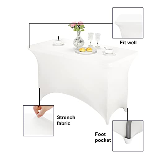 Image of FORLIFE Fitted Spandex Table Cover - 4ft Rectangular, Stretch Patio Table Cover for Wedding, Banquet, Party (White)
