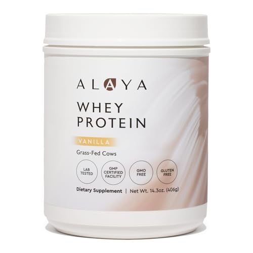 Alaya Naturals - Grass Fed Whey Protein Powder - Vanilla Flavor All Natural Hormone Free - 20g Protein per Serving - Non-GMO rBGH Free Gluten Free - Great Source of BCAA