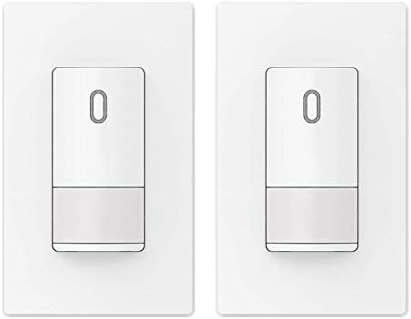 ELEGRP Occupancy Motion Sensor Light Switch, PIR Infrared Motion Activated Wall Switch, No Neutral Wire Required, Single Pole for CFL/LED/Incandescent, w/Wall Plate, UL Listed, 2 Pack, White