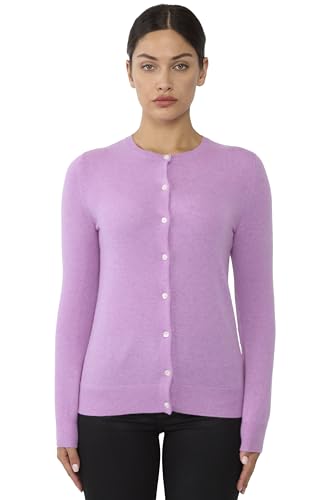 Image of JENNIE LIU Women's 100% Cashmere Button Front Long Sleeve Crewneck Cardigan Sweater
