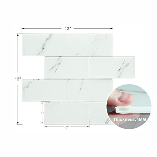 5 Sheet Peel And Stick Carrara White Glass Tiles For Kitchen Backsplash 3"X 6" Subway Mosaics Tile With Frame (Pack Of 5 Sq.feet) #TOP4