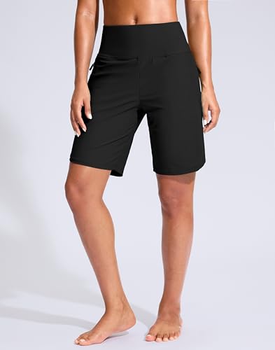 G Gradual Women's 9" Long Swim Board Shorts with Zipper Pockets High Waisted Knee Length Beach Swimming Shorts with Liner2