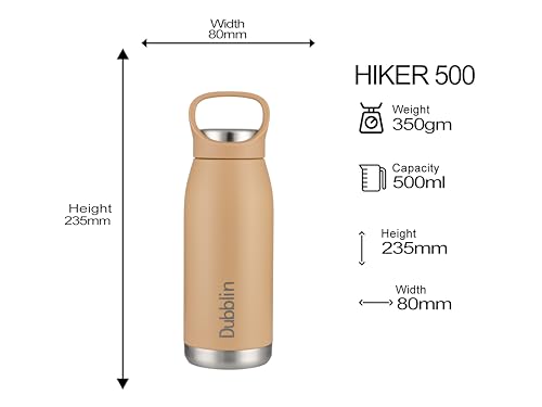 Image of Dublin Hiker 500 ML Stainless Steel Water Bottle, Vacuum Insulated Sports Bottle with Flip Lid, Leakproof Travel Flask (Cream)