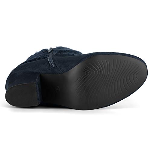 Allegra K Allegra K Women's Faux Fur Block Heel Snow Navy Blue Ankle Boots 9 M US