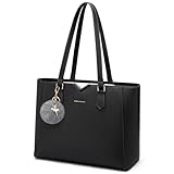 RAINSMORE Sac a Main Femme Sac Cabas Grand Capacité Sacs Fourre-Tout Imperméable Sacs Ordinateur Portable Cuir PU Sac à Main Femme Avec Pompon Amovible pour Cours Affaires Voyage Noir