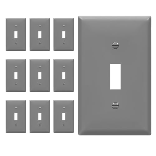 Image of ENERLITES Toggle Light Switch Wall Plate Cover, Gloss Finish, Size 1-Gang 4.50 inch x 2.76 inch, Unbreakable Polycarbonate Thermoplastic, 8811-GR-10PCS, Gray (10 Pack), Grey