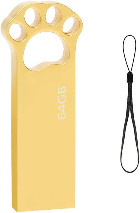 Pendrive 64GB, Linda Forma de Garra de Gato Memoria USB 64 GB Mini Pen Drive USB 2.0 Memoria Flash 64GB para Computadoras, Tabletas Almacenamiento de Datos Externo (Oro)