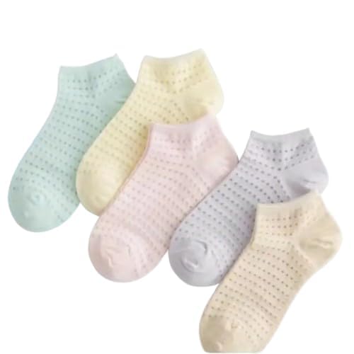 Breathable Cotton Ankle Socks for Women Girls – Soft Pastel Mesh Style Short Socks, Casual Daily Use Comfort Socks – Pack of 5 Muticolors-image-39