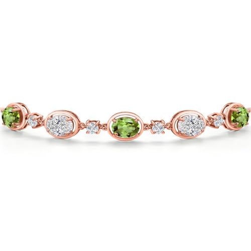 Gem Stone King 18K Rose Gold Plated Silver Green Peridot and and Lab Grown Diamond Bracelet For Women | 4.50 Cttw | Gemstone August Birthstone | Oval 7X5MM | Fully Adjustable 9 Inch3
