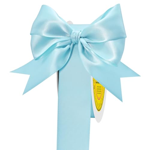 Image of Double Face Light Blue Satin Ribbon 1-1 /2 inch X 50 Yards Polyester MLight Blue Ribbon for Gift Wrapping Very Suitable for Weddings Party Hair Bow Invitation Decorations and More