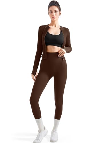 SUUKSESS Women 2 Piece Seamless Ribbed Workout Sets With Zip Up Jacket High Waisted Gym Yoga Leggings4