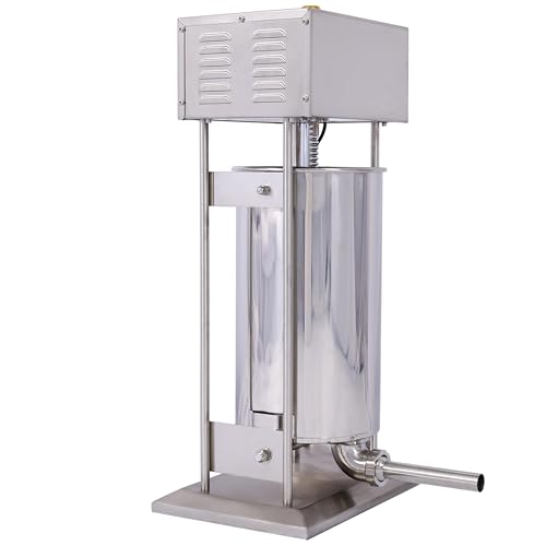 30L Electric Sausage Filler Stuffer Vertical Meat Maker Machine 110V 250W Stainless Steel Hot Dog Tube Filling Equipment Commercial Foot Pedal Operated Silver
