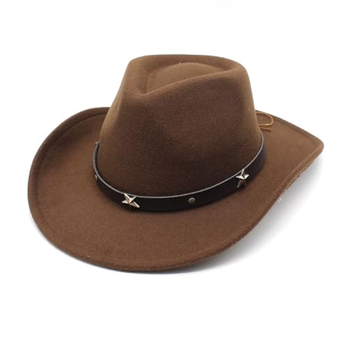 Sombrero de Vaquero Occidental Sombrero de Cowboy Hombre Mujer Western Cowgirl Hat Sombrero Panamá de Fieltro Gorros de Vaquero Jazz Hat para Halloween Carnaval (FR/ES, Letras, Talla única, Marrón)