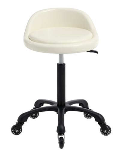 Rolling Salon Stool Chair with Back Support Hydaulic Height Adjustable on Swivel Wheels Heavy Duty for Hair Cutting Esthetician Tatto Beauty Spa Bar Lab Clinic Kitchen Office Home (White)