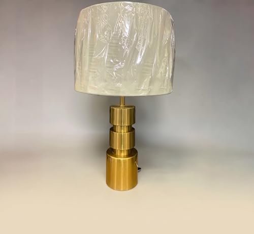 Image of Modern Gold Cylinder Table Lamp with Iridescent Glass Shade - Luxury Metallic Bedside Light for Living Room & Bedroom Decor