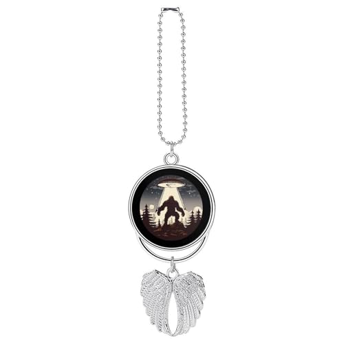 Bigfoot Alien Abduction - Espejo retrovisor colgante para coche, estilo plateado