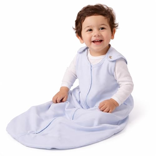 Image of Baby Deedee Sleep Nest Lite - Cotton Sleep Sack 0.6 TOG 18-36M Blue Stripe | Patented shoulder snaps and full-length zipper support easy dressing and diaper changes for warmer routines