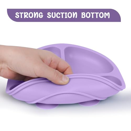 Image of Xacton Silicone Suction Plates I Baby Feeding with 3 Strong Suction Cups I BPA Free, Dishwasher, Freezer & Microwave Safe I Unbreakable I Silicon Grip I Deep Divided for Baby & Toddlers (Blue1)