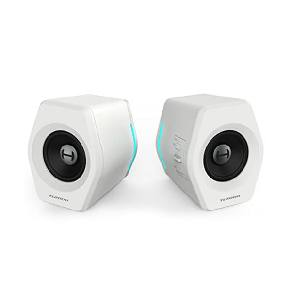 G2000 32W PC Computer Speakers for Gaming Desktop PC Laptop Mac Computer Woofer Speakers Bluetooth USB 3.5mm AUX Inputs RGB Lights Multimedia Speakers White