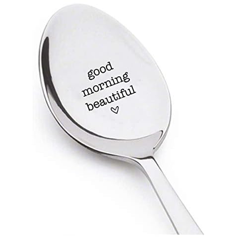 Good Morning Beautiful Engraved Stainless Steel Spoon | Couples Spouse Valentine's Gift on Birthday | Wedding and Special Occasions as a Token of Love | Christmas New Year Easter Gift - 7 Inches Cover