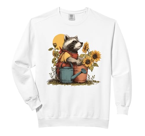 Cute Raccoon Sunflower Garden Cottage-core graphic Womens Comfort Colors Adult Sweatshirt