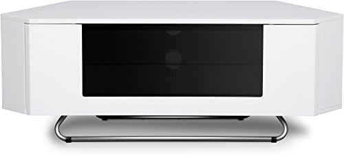 Centurion Supports Hampshire Corner-Friendly Gloss White with Black Contrast Beam-Thru Remote Friendly Door 26"-50" Flat Screen TV Cabinet