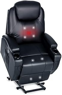 VONLUCE Electric Recliner Chair with Power Lift, Reclining Heated Massage Chair with Footrest Cup Holders USB Port Storage Pockets, Faux Leather Reclining Arm Chair for Living Room Bedroom More, Black