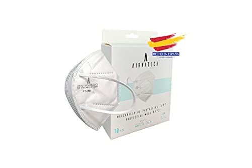 A AIRNATECH Mascarillas FFP2 Blanca pack de 10 unidades. Marcado CE0161 Homologadas - Normativa EN149: 2001+A1: 2009 - 5 Capas de 95% Filtración - Mascarilla ffp2 protección respiratoria