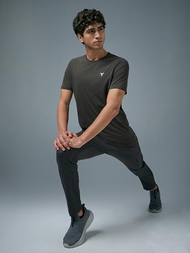 Image of TECHNOSPORT Men's Slim Fit Solid Crew Neck T-Shirt, Cotflex Quick Dry Wrinkle Resistant Polyester Sports Tee for Gym, Running, Training, Sports