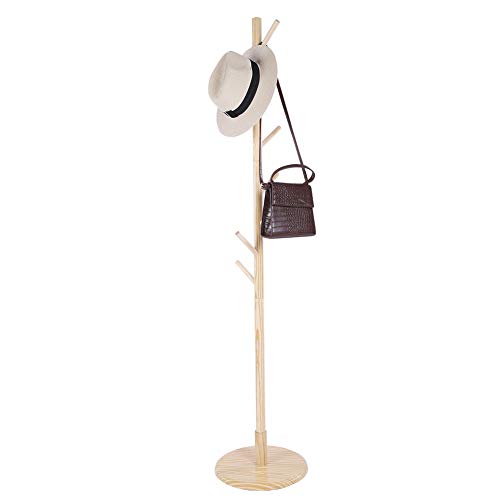 Perchero de Madera - Ensamblado Perchero de Abrigos - Perchero en Forma de Árbol - Estante de Suspensión Vertical con 8 Ganchos - para Ropa o Bolsos, Sombrero, Chaquetas, Gabardinas(Color de madera) Cover