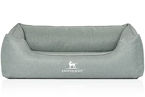 Knuffelwuff Orthopädisches Hundebett Luisa aus Velours mit feinem Handwebcharakter Sunshine Edition M-L 85 x 63cm Petrol - abnehmbarer Bezug - waschbar - für große, mittelgroße und kleine Hunde