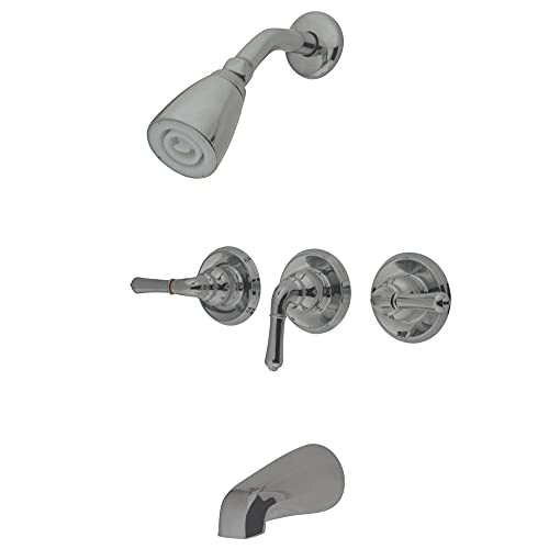 Kingston Brass KB238 Magellan Tub and Shower Faucet with 3-Magellan Handle, Brushed Nickel,5-Inch Spout Reach