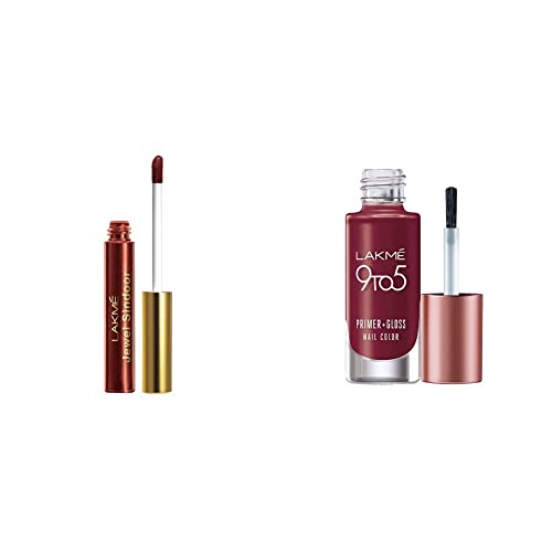 Image of Lakme Jewel Sindoor, Maroon, 4.5ml & Lakme 9 to 5 Primer + Gloss Nail Colour, Red Alert, 6 ml