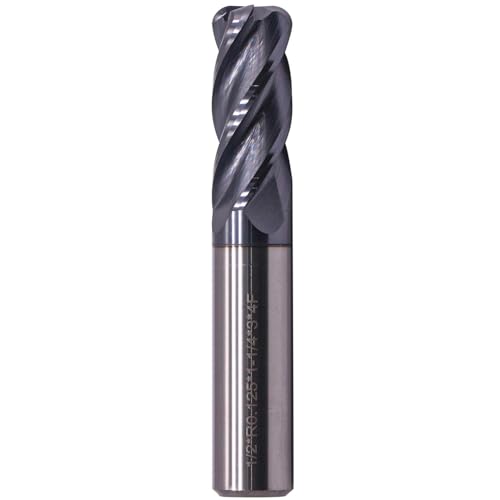 Image of 1 /2 inch 4 Flute Solid Carbide End Mill - .125 inch Corner Radius, AlTiN Coated | 35 Helix, 1 /2 inch Cutting Dia, 1 /2 inch Shank Dia, 1-1 /4 inch LOC, 3 inch OAL for Milling Alloy Steel, Cast Iron, Copper