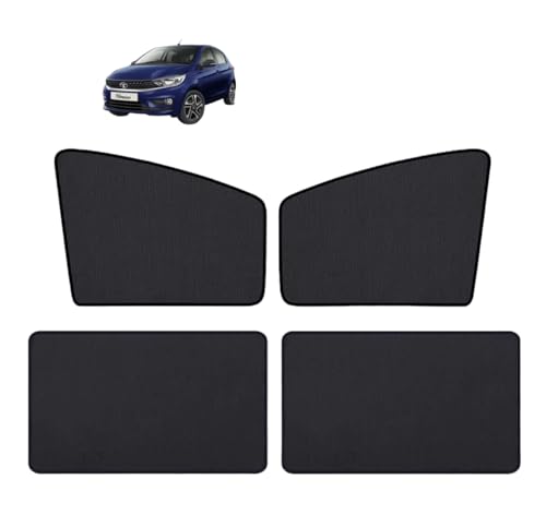 Image of Auto Hub Nylon Car Window Sunshade /Curtains Compatible with Tata Tiago - Pack of 4, Tiago Sun Shade, Black