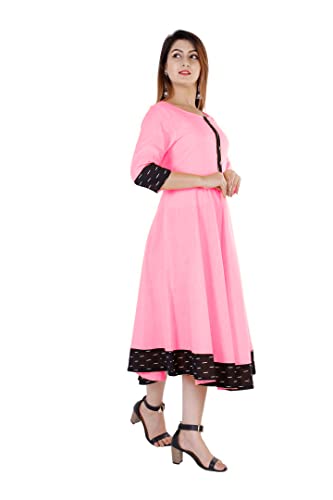 Image of Cotton Plain Black Parinted Lace Border Anarkali Dress Kurtis for Women - Not a Set with Dupatta or Pant