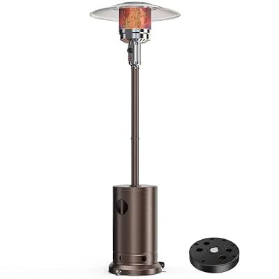48,000 BTU Propane Patio Heater with Sand Box, Outdoor Heater with Wheels, Double Layer Stainless Steel Burner and Safety Protection System, for Home and Commercial, Brown
